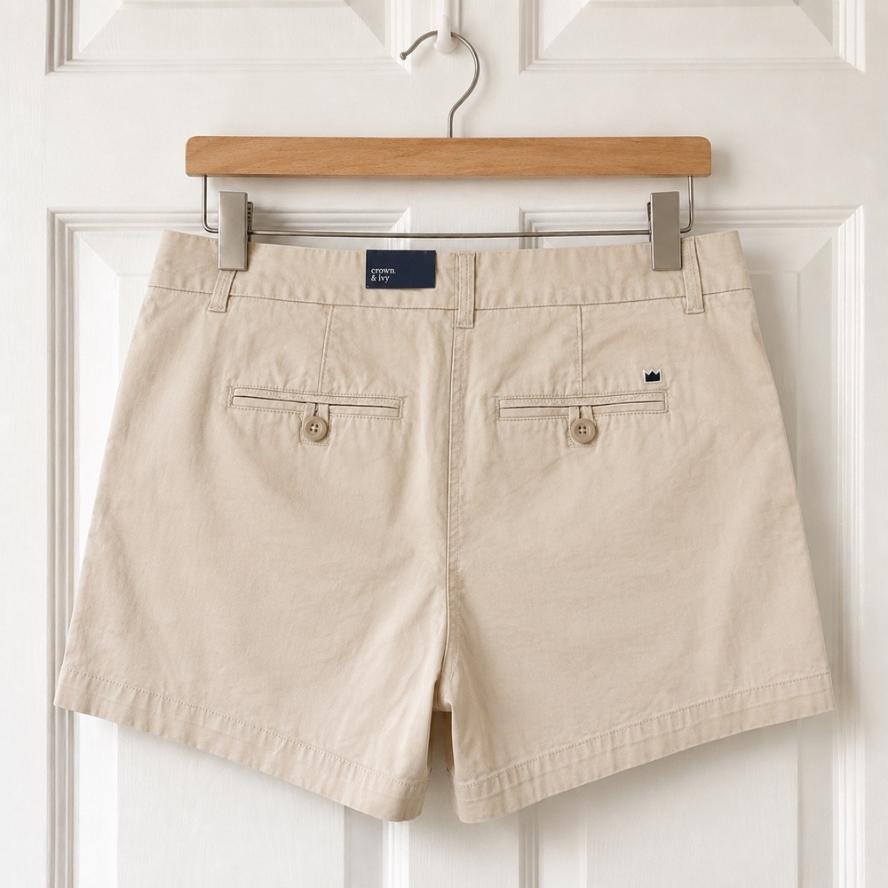 Crown & Ivy Caroline Women's Chino Shorts 12P Petite Khaki NWT
